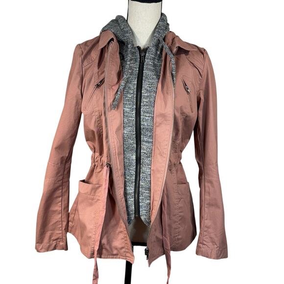 Love Tree Medium Utility Jacket Full-Zip Hooded Pockets Drawstring Rose Pink New - Picture 8 of 11